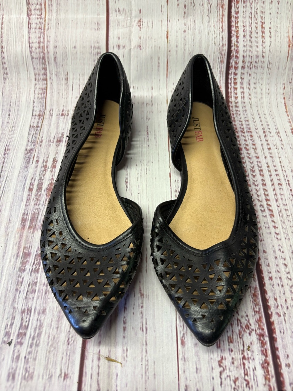 JustFab Black Laser-Cut Pointed D'Orsay Flats